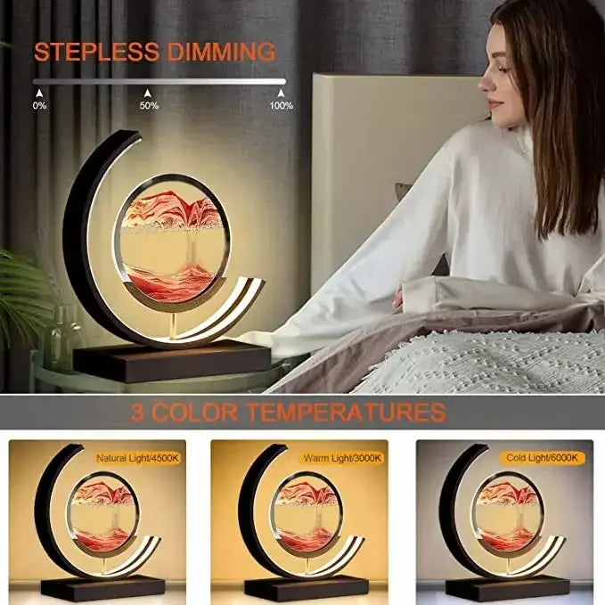 Crescent black led hourglass quicksand desk lamp bedroom night light