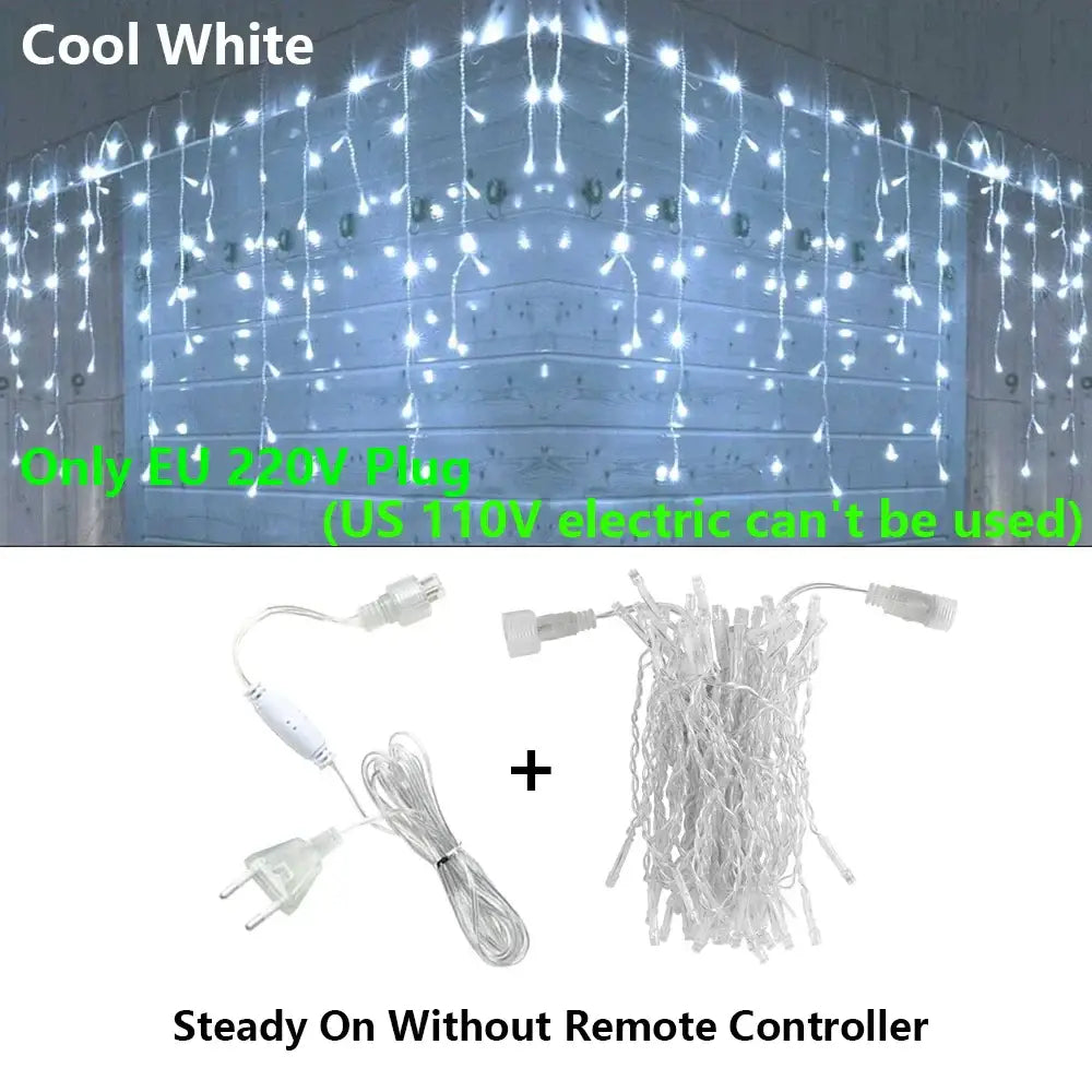 Golden led icicle string lights outdoor holiday decor with remote
