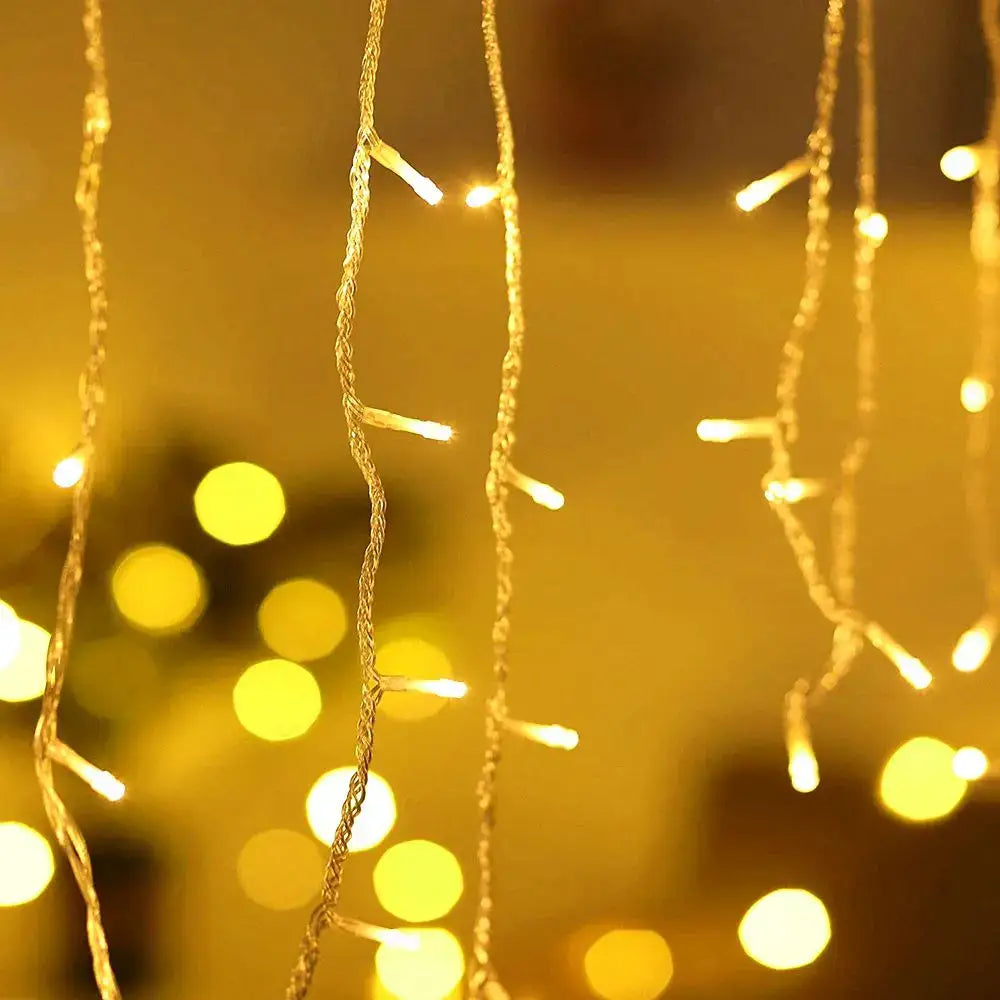 Golden led icicle string lights outdoor holiday decor with remote