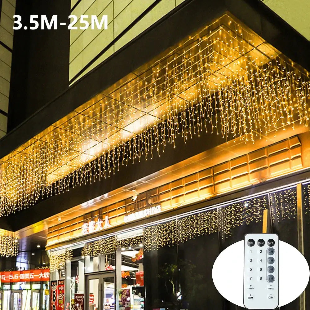 Golden led icicle string lights outdoor holiday decor with remote