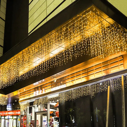 Golden led icicle string lights outdoor holiday decor with remote
