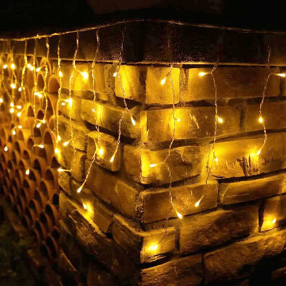 Golden led icicle string lights outdoor holiday decor with remote