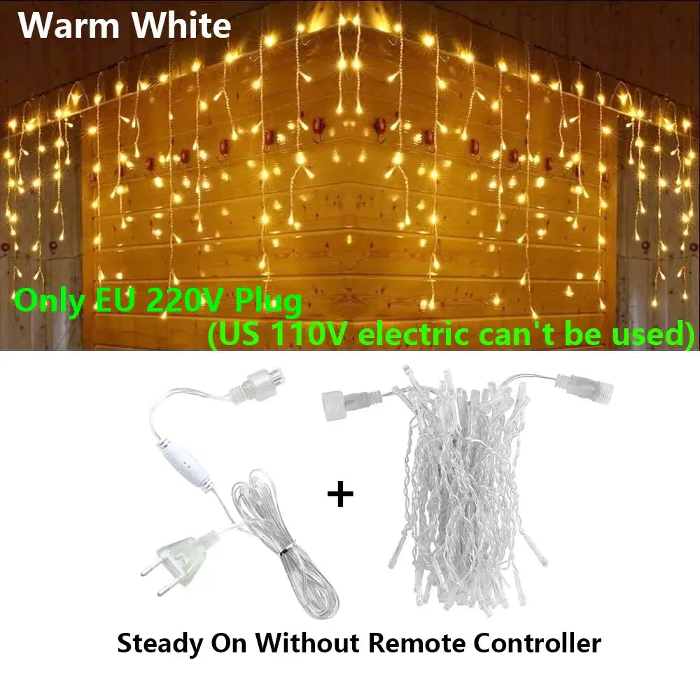 Golden led icicle string lights outdoor holiday decor with remote