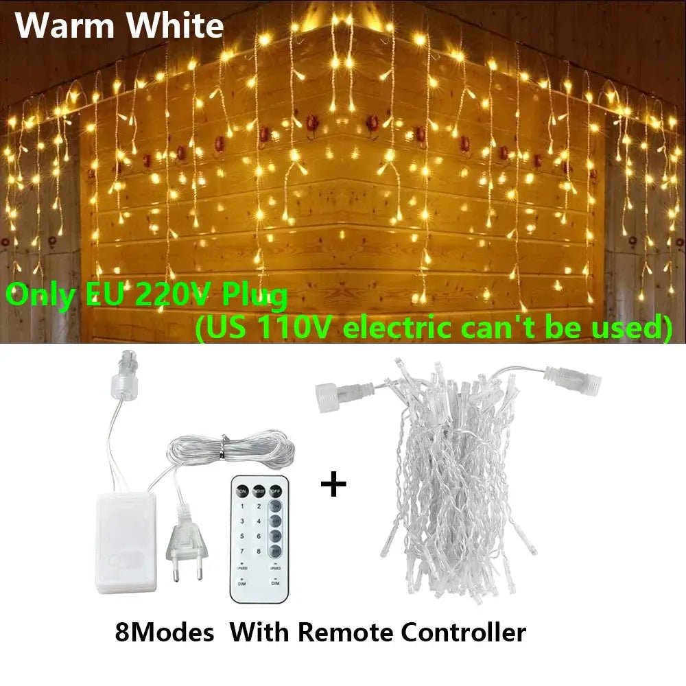 Golden led icicle string lights outdoor holiday decor with remote
