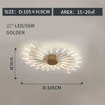 Modern gold starburst led indoor ceiling light for bedroom