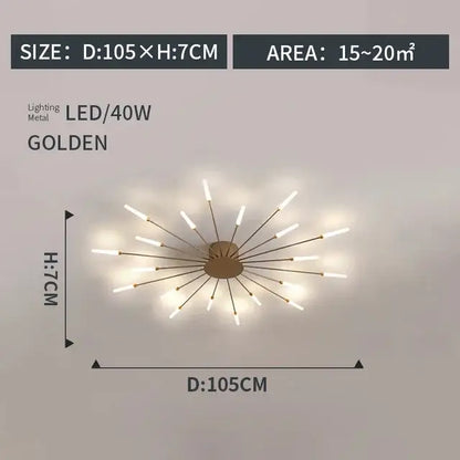 Modern gold starburst led indoor ceiling light for bedroom