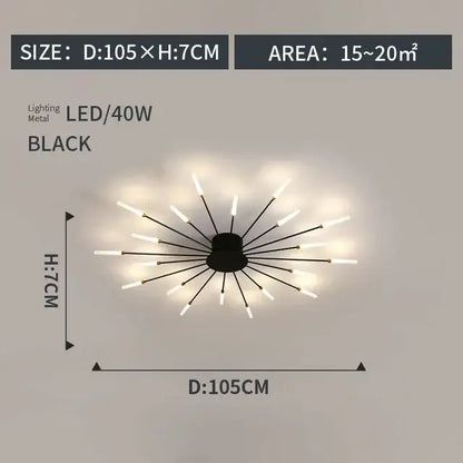 Modern gold starburst led indoor ceiling light for bedroom