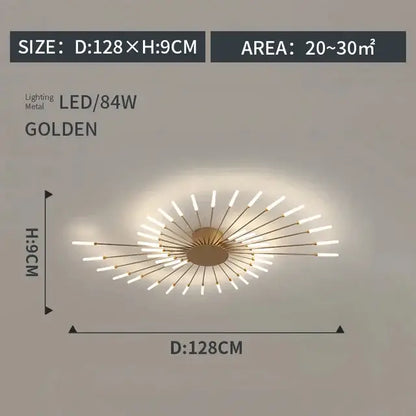 Modern gold starburst led indoor ceiling light for bedroom