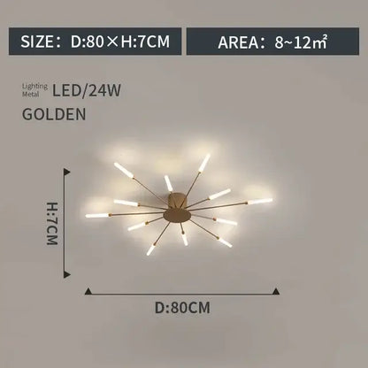 Modern gold starburst led indoor ceiling light for bedroom
