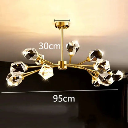 Branching gold crystal led indoor chandelier lighting dining room