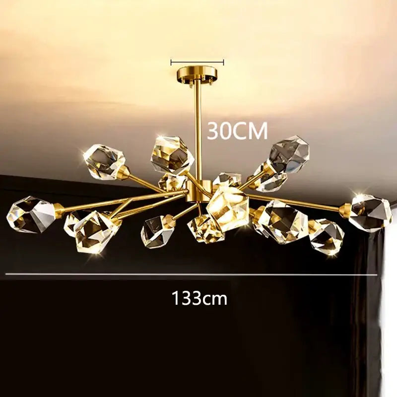 Branching gold crystal led indoor chandelier lighting dining room