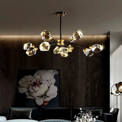 Branching gold crystal led indoor chandelier lighting dining room
