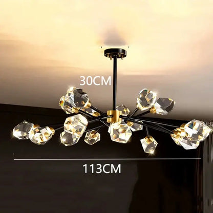 Branching gold crystal led indoor chandelier lighting dining room
