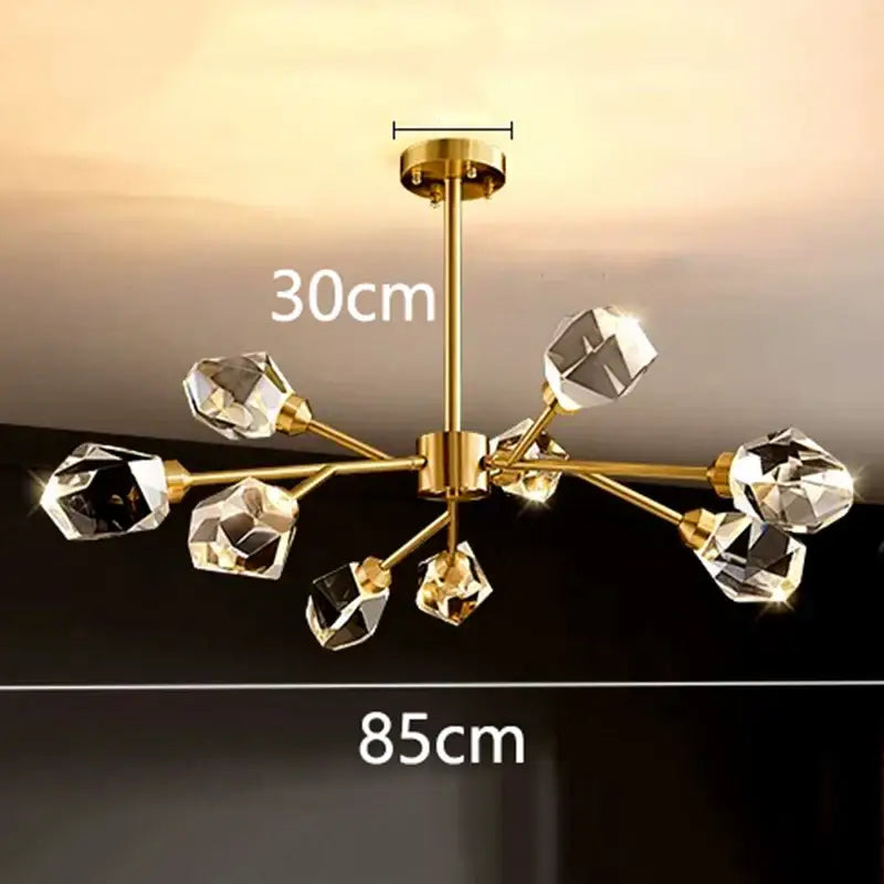 Branching gold crystal led indoor chandelier lighting dining room