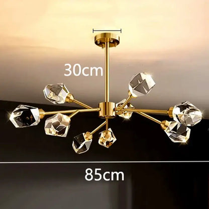 Branching gold crystal led indoor chandelier lighting dining room