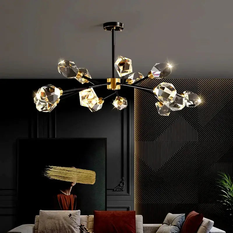 Branching gold crystal led indoor chandelier lighting dining room