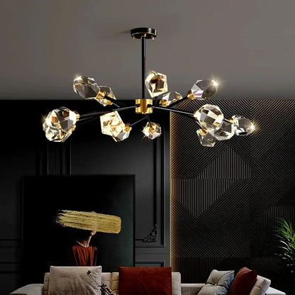 Branching gold crystal led indoor chandelier lighting dining room