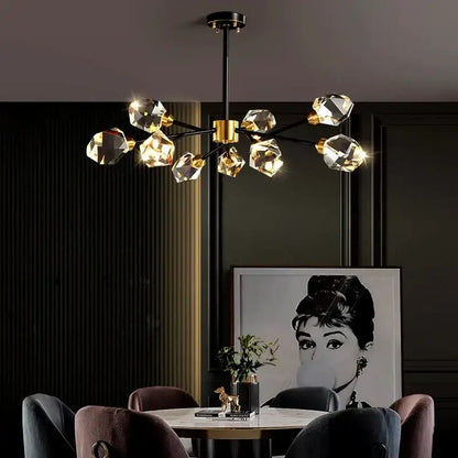 Branching gold crystal led indoor chandelier lighting dining room