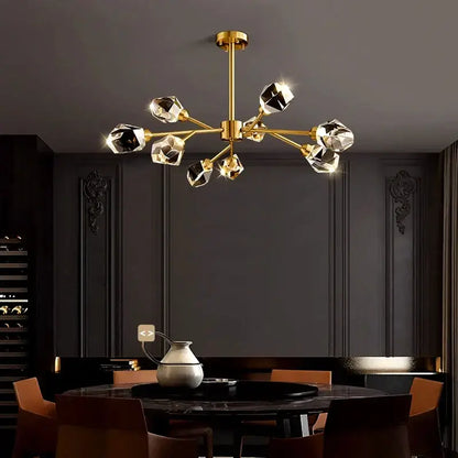 Branching gold crystal led indoor chandelier lighting dining room