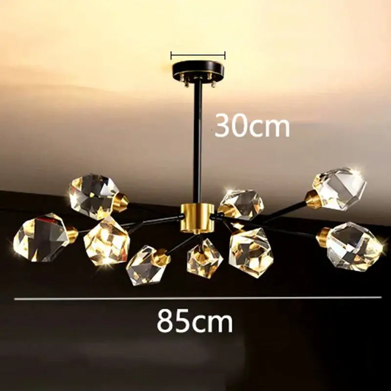 Branching gold crystal led indoor chandelier lighting dining room
