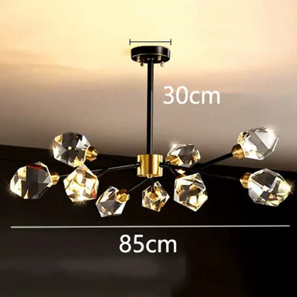 Branching gold crystal led indoor chandelier lighting dining room