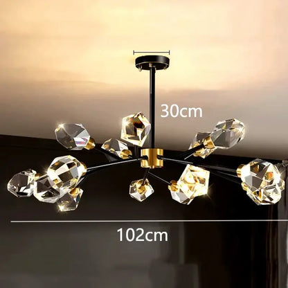 Branching gold crystal led indoor chandelier lighting dining room
