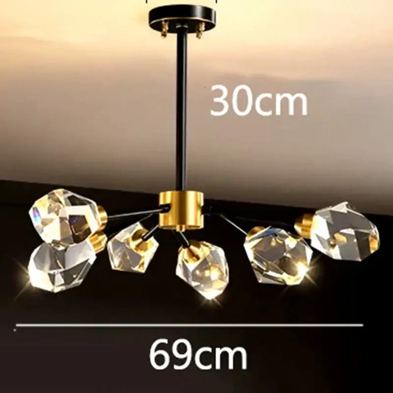Branching gold crystal led indoor chandelier lighting dining room