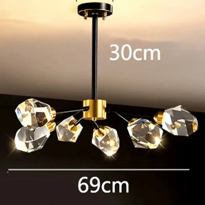 Branching gold crystal led indoor chandelier lighting dining room