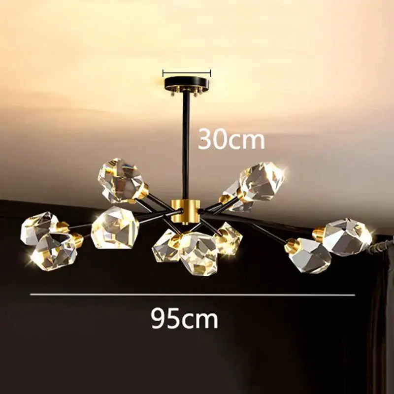 Branching gold crystal led indoor chandelier lighting dining room