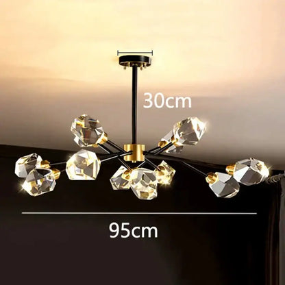 Branching gold crystal led indoor chandelier lighting dining room