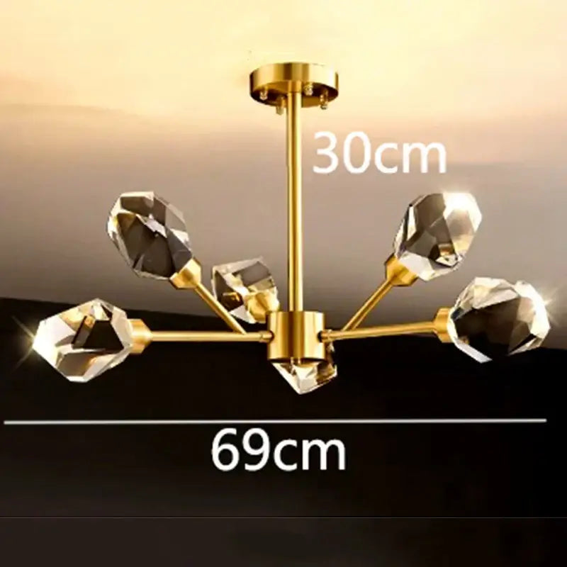 Branching gold crystal led indoor chandelier lighting dining room