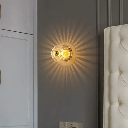 Modern gold and clear faceted led indoor glass wall sconce living room