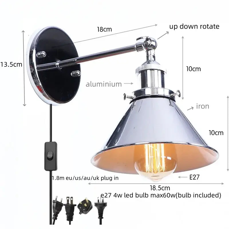 Industrial chrome wall lamp led indoor wall light for bathroom