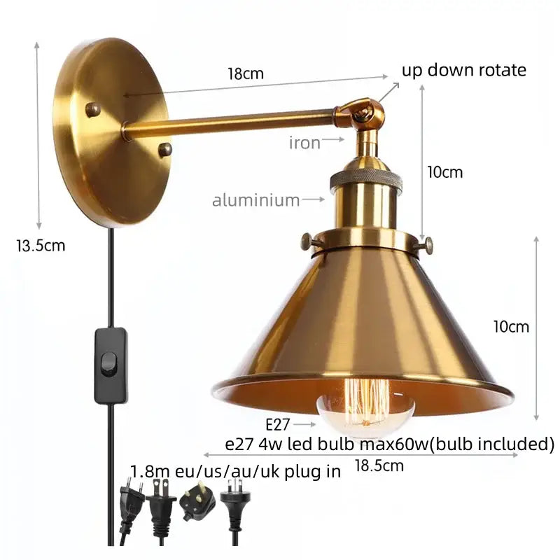 Industrial chrome wall lamp led indoor wall light for bathroom