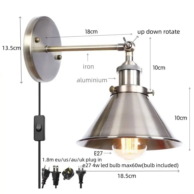 Industrial chrome wall lamp led indoor wall light for bathroom