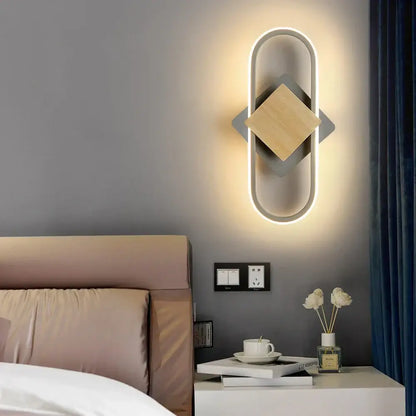 Modern oval wood led indoor wall light bedroom sconce