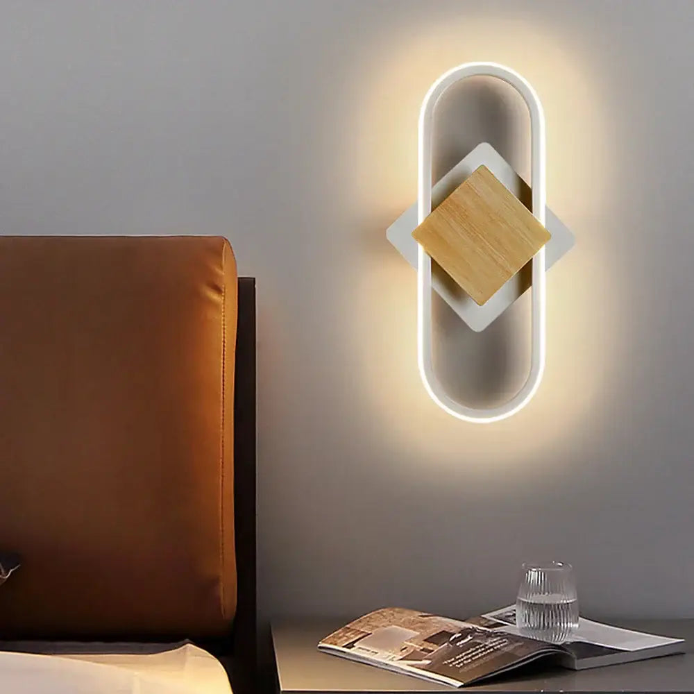 Modern oval wood led indoor wall light bedroom sconce