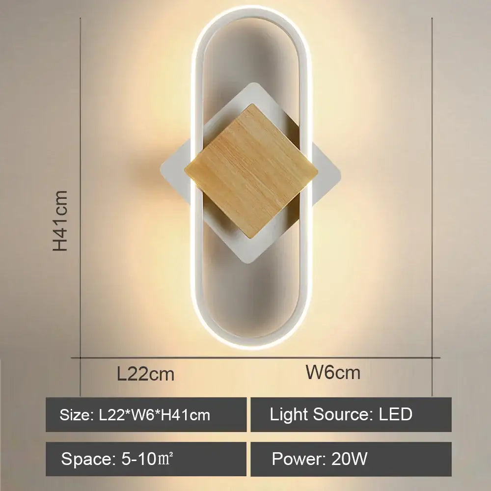 Modern oval wood led indoor wall light bedroom sconce