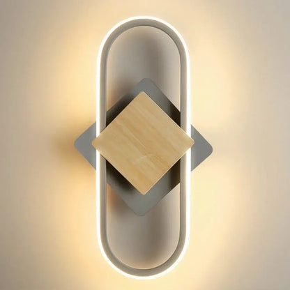 Modern oval wood led indoor wall light bedroom sconce