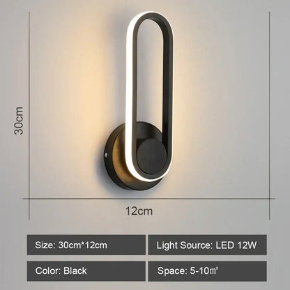 Modern black & white led indoor wall light for bedroom decor