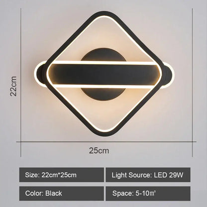 Modern black & white led indoor wall light for bedroom decor