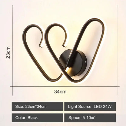 Modern black & white led indoor wall light for bedroom decor