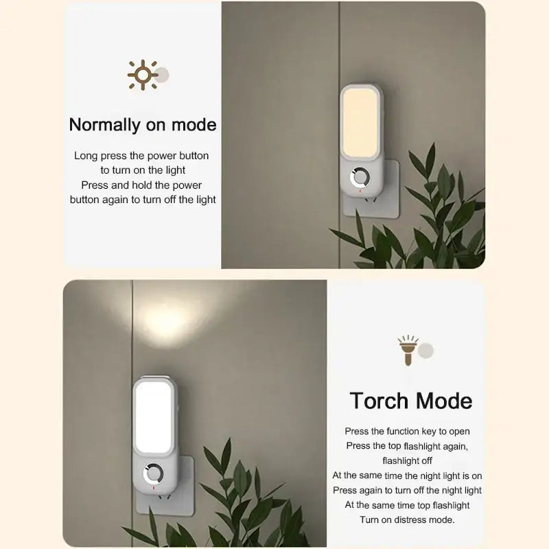 White rectangular led induction night light for bedroom with charging