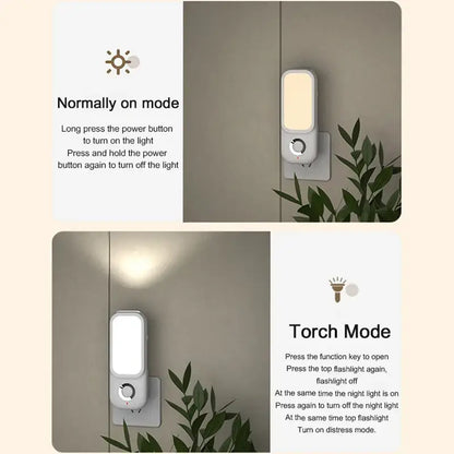 White rectangular led induction night light for bedroom with charging
