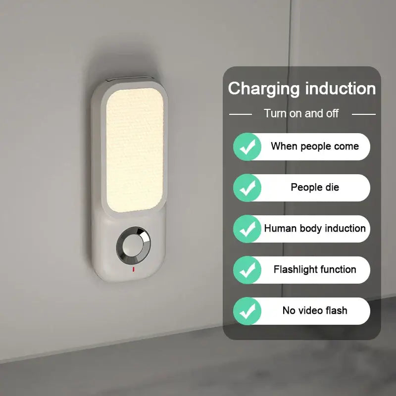 White rectangular led induction night light for bedroom with charging