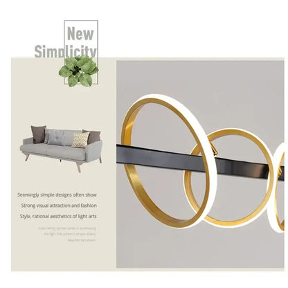 Modern gold & black led industrial chandelier dining room light