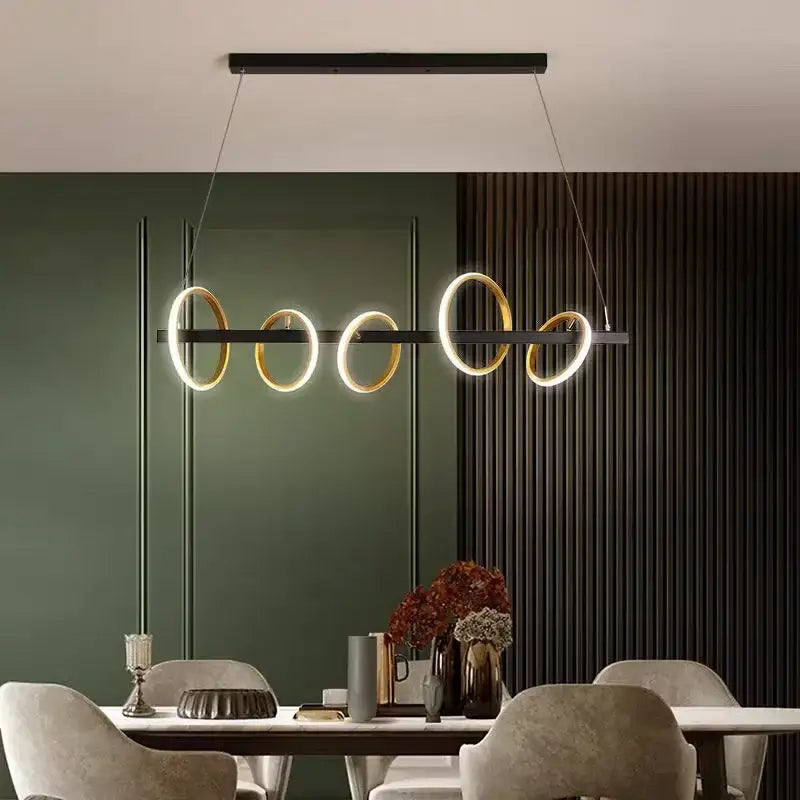 Modern gold & black led industrial chandelier dining room light