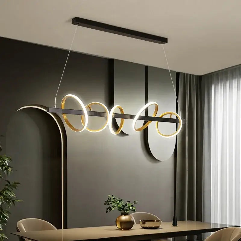Modern gold & black led industrial chandelier dining room light