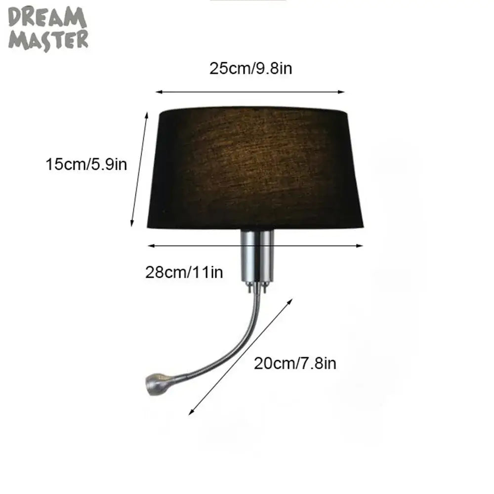 Industrial chrome wall sconce with led gooseneck reading light bedroom