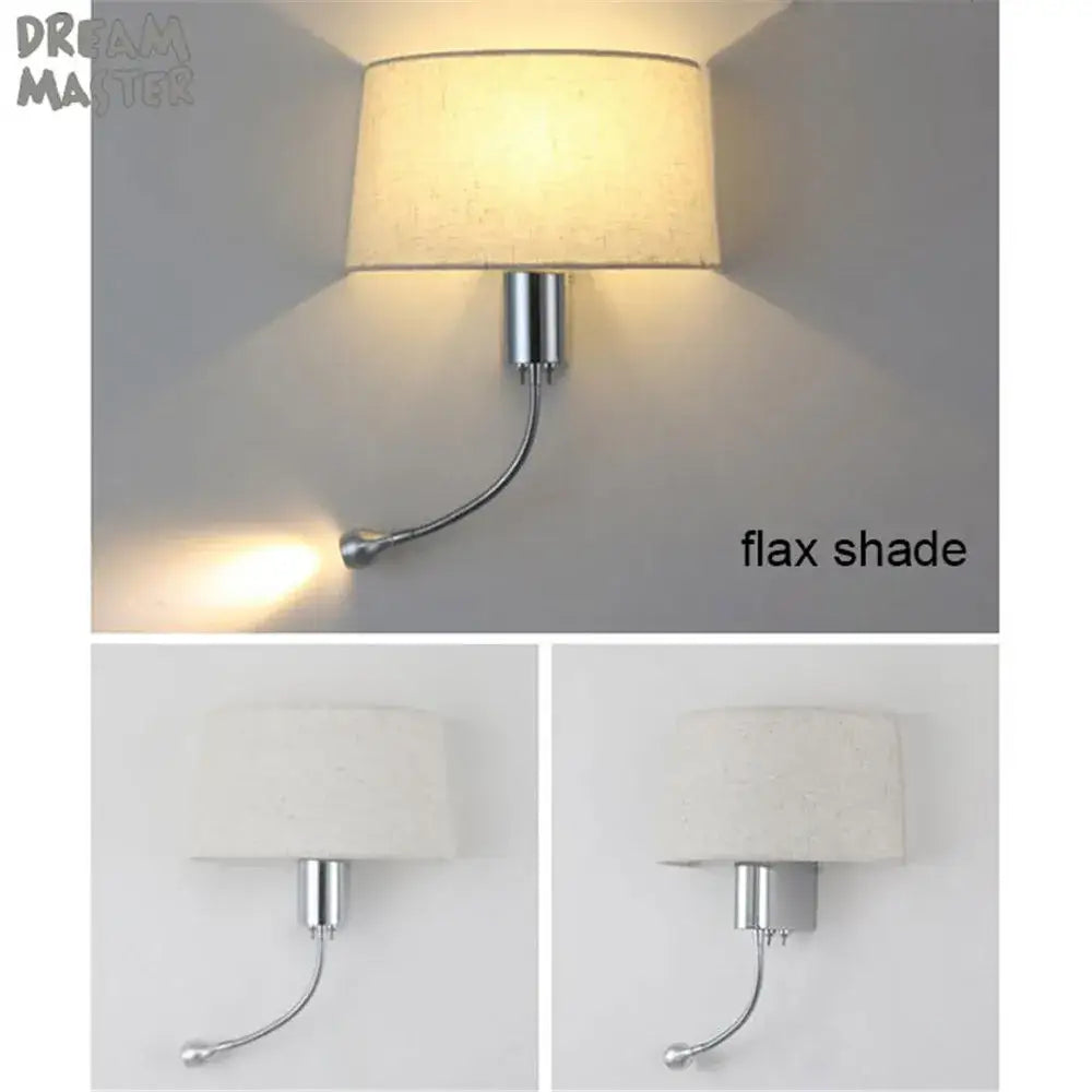 Industrial chrome wall sconce with led gooseneck reading light bedroom